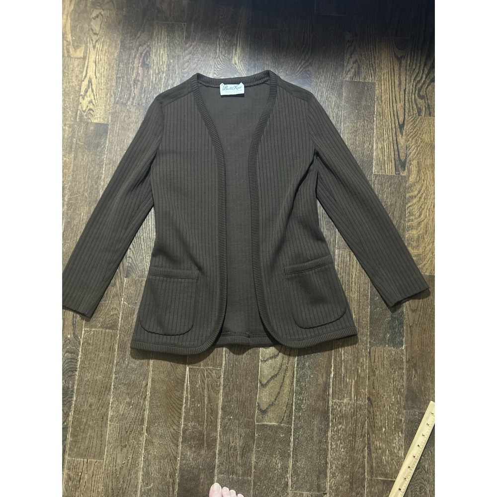 Vintage 70s BUTTE KNIT Brown Cardigan Open front  Womens Wool Blend 6‎
